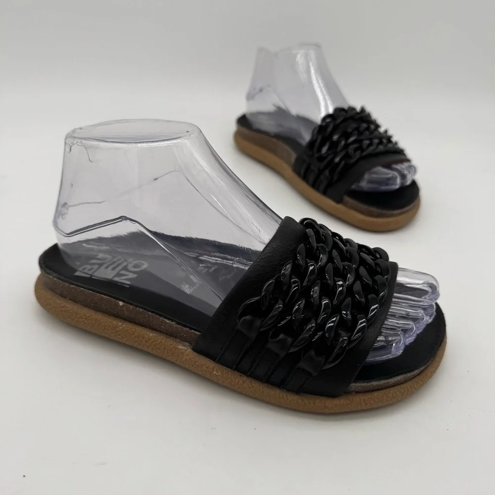 Bueno Emelia Black Leather Chains Slide Sandal Size 36/6